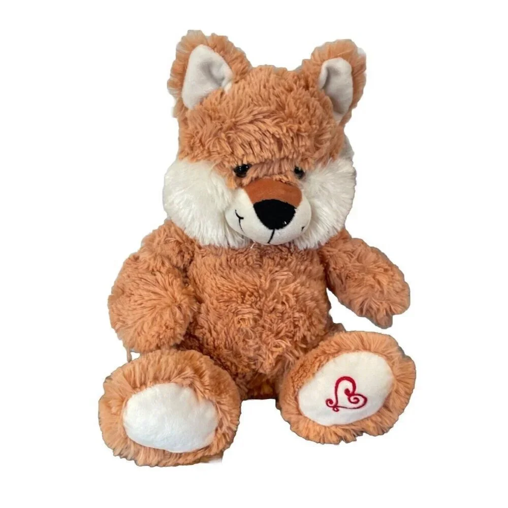 Inter American Fox Plush Orange Heart Foot Sitting Fuzzy Valentine Animal 12”